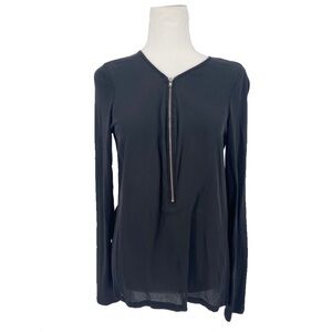 The Kooples Sport Black Long Sleeve Silk & Cotton Long Sleeve Blouse